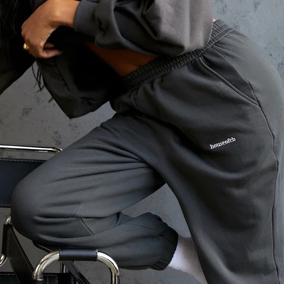 House of CB Charcoal Fleece Back Jogging Trousers - Picture 4 of 8